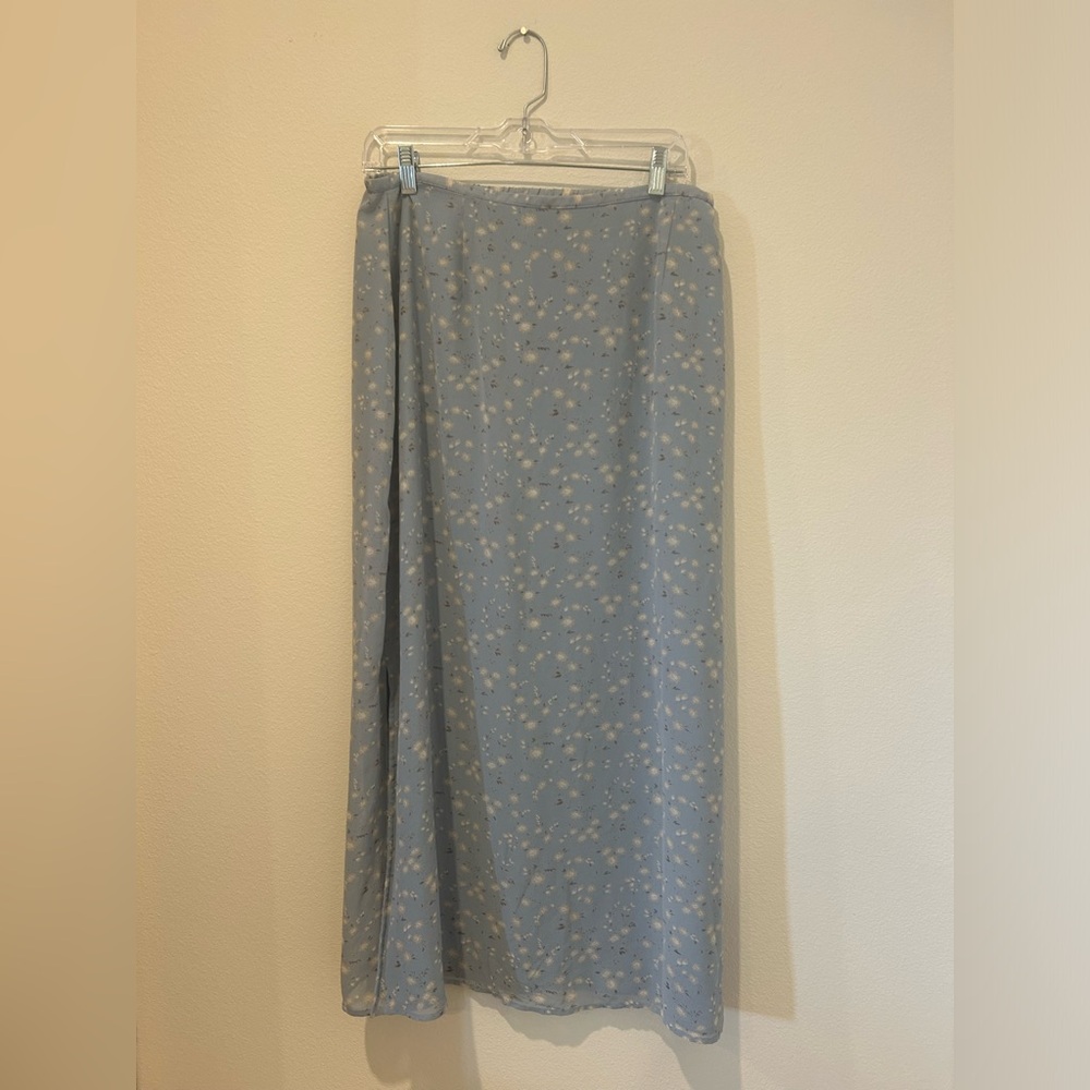 Vintage Light Blue Long Floral Skirt
